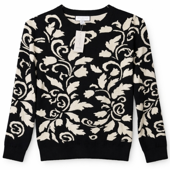 Charter Club Sweaters - NWT Charter Club Black White Scroll Pattern Cotton Blend Womens Sweater Sz PM